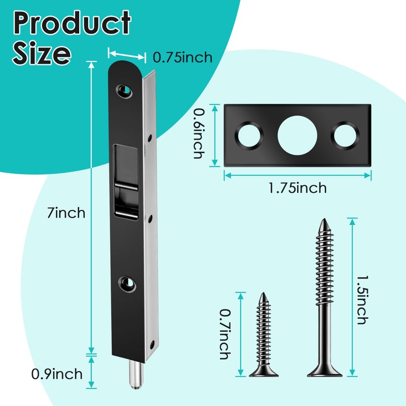 Ceoighe 2 Pack Flush Bolt for Double Door  7 Inch Heavy Duty Flush Latch Bolts  French Door Lock for Inactive Leaf  Double Door Opening and Composite Wood Double Dummy Door (Black Plating Color) - Image 5